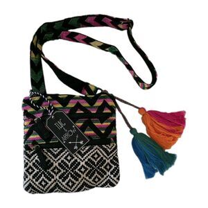 New Twig & Arrow Gayana Passport Crossbody Handbag Black Colorful Tassels India